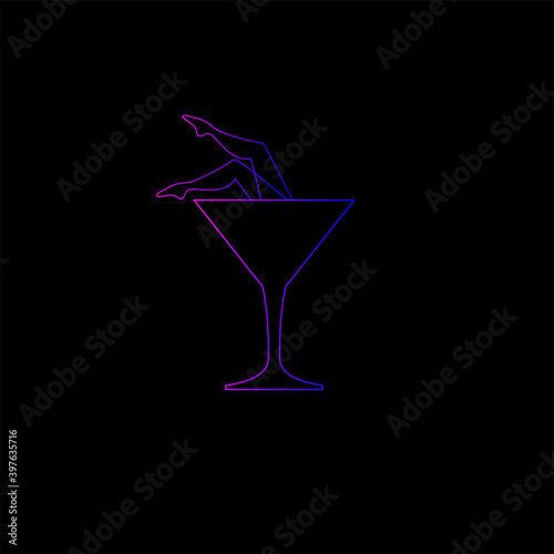 Martini glass and female legs icon for bar or night club