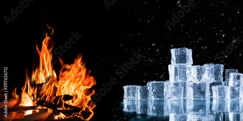 ice cubes and crushed ice versus fire