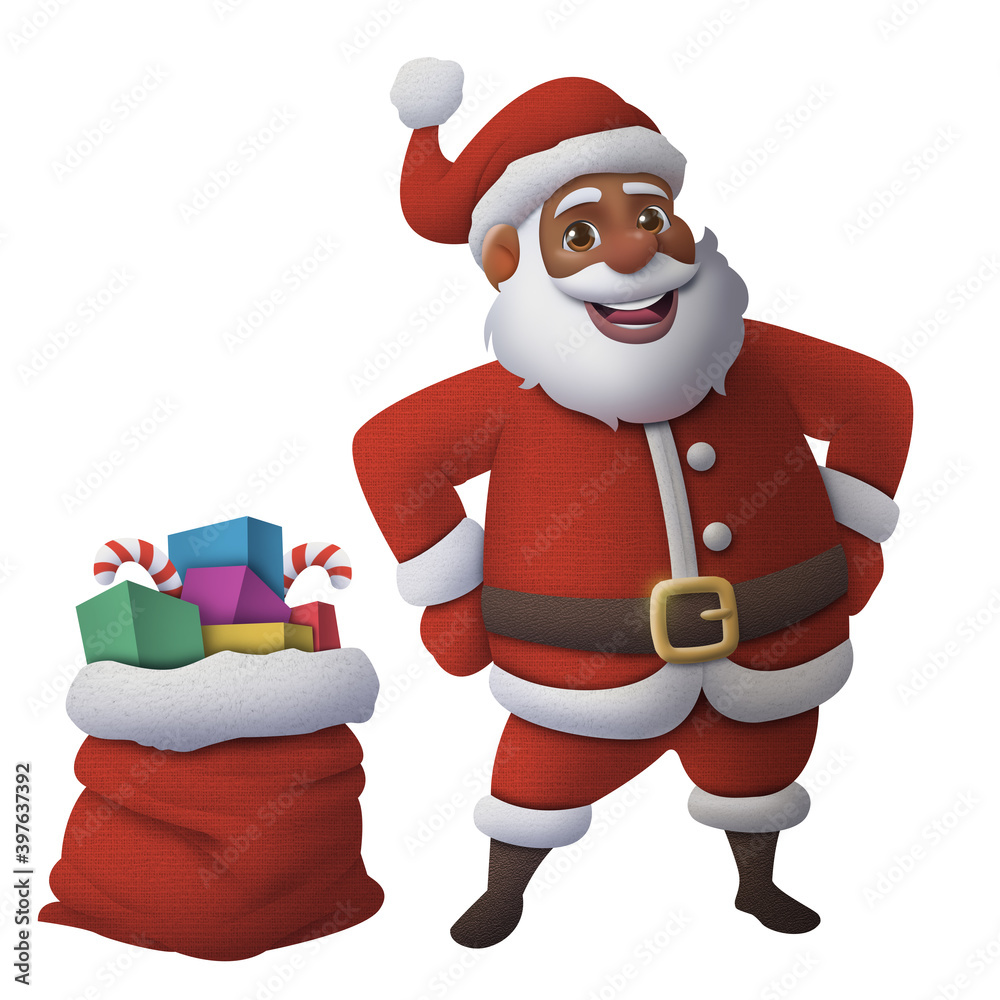 Fototapeta premium Feliz Natal. Papai Noel negro. Mensagem para impressao.