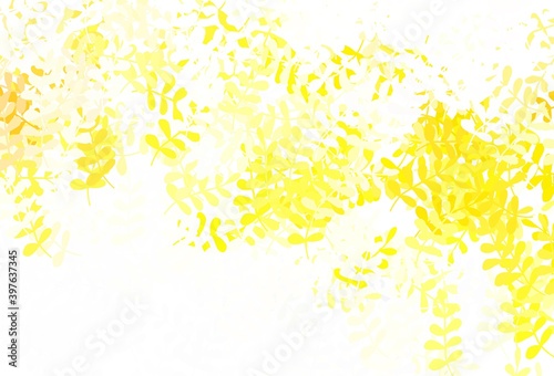 Light Yellow vector doodle backdrop with leaves.