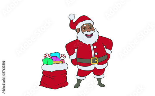Feliz Natal. Papai Noel negro. Mensagem para impressao.