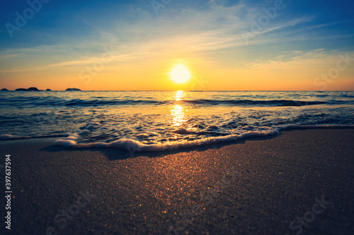 Fototapeta Naklejka Na Ścianę i Meble -  Beautiful Landscape Ocean Summer sunset Natural background Dark tone style