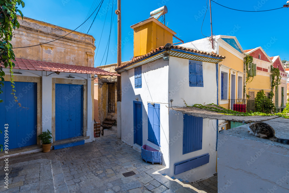 Symi Island street view in Greece. Symi Island street view in Greece.