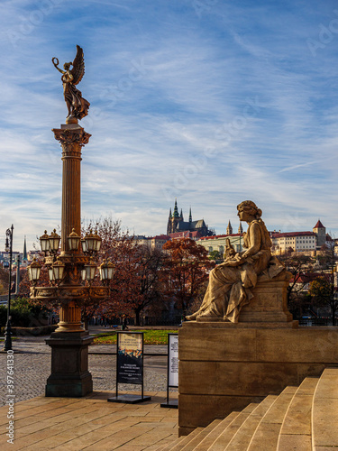 View on Prague Castle from the stairs of Rudolphinum Opera House