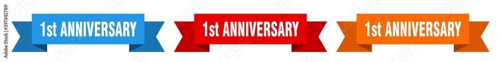 1st anniversary ribbon. 1st anniversary isolated paper sign. banner 1st anniversary ribbon. 1st anniversary isolated paper sign. banner