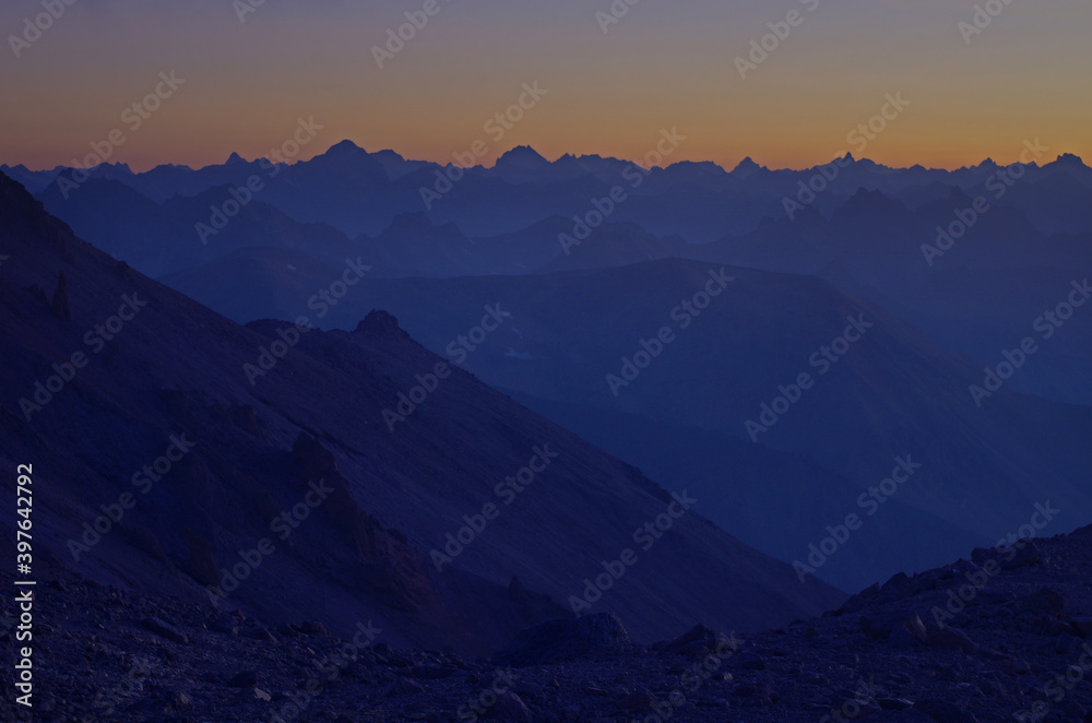 Mountain landscape. Twilight. Caucasus, Elbrus