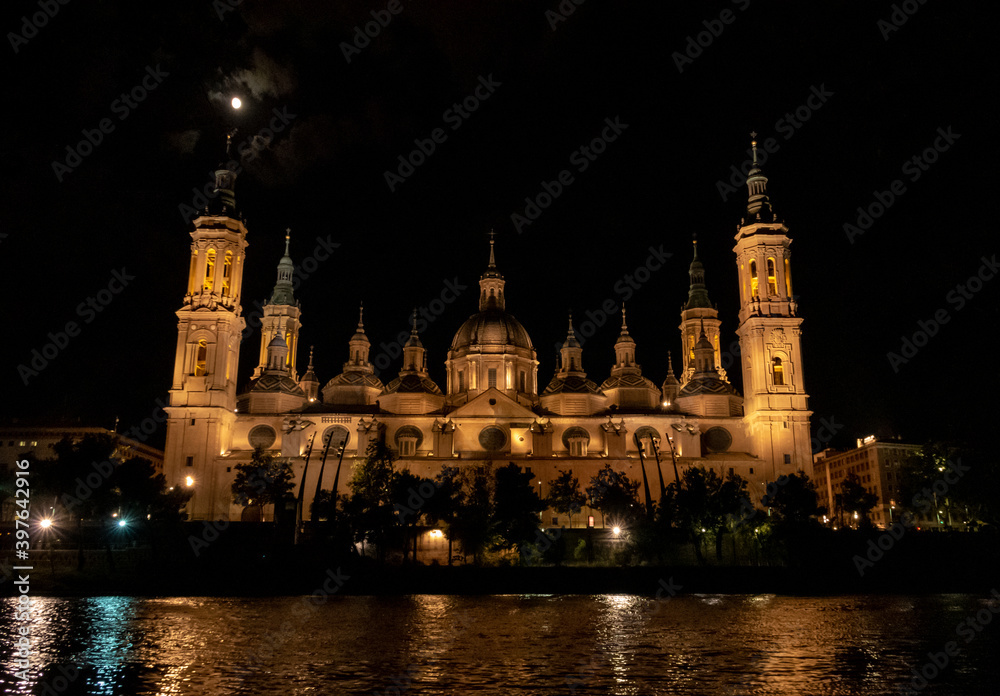 Spanish cathedral at night