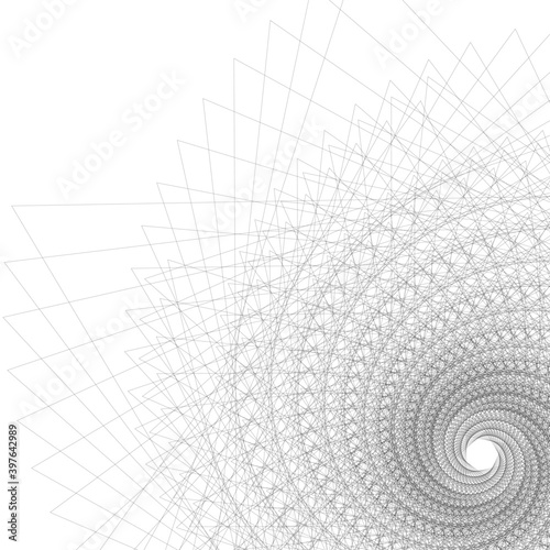 Abstract spiral black white design element on white background of twist lines