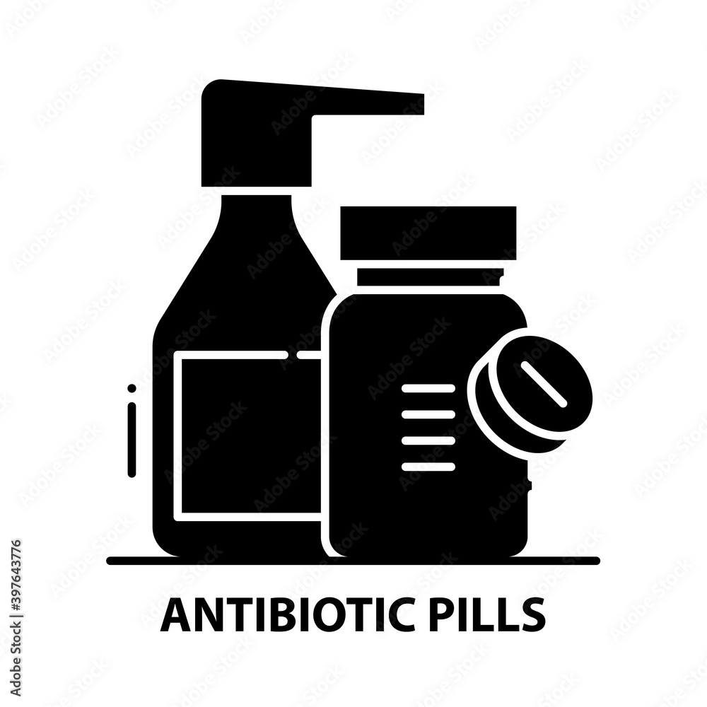 antibiotic pills icon, black vector sign with editable strokes, concept illustration