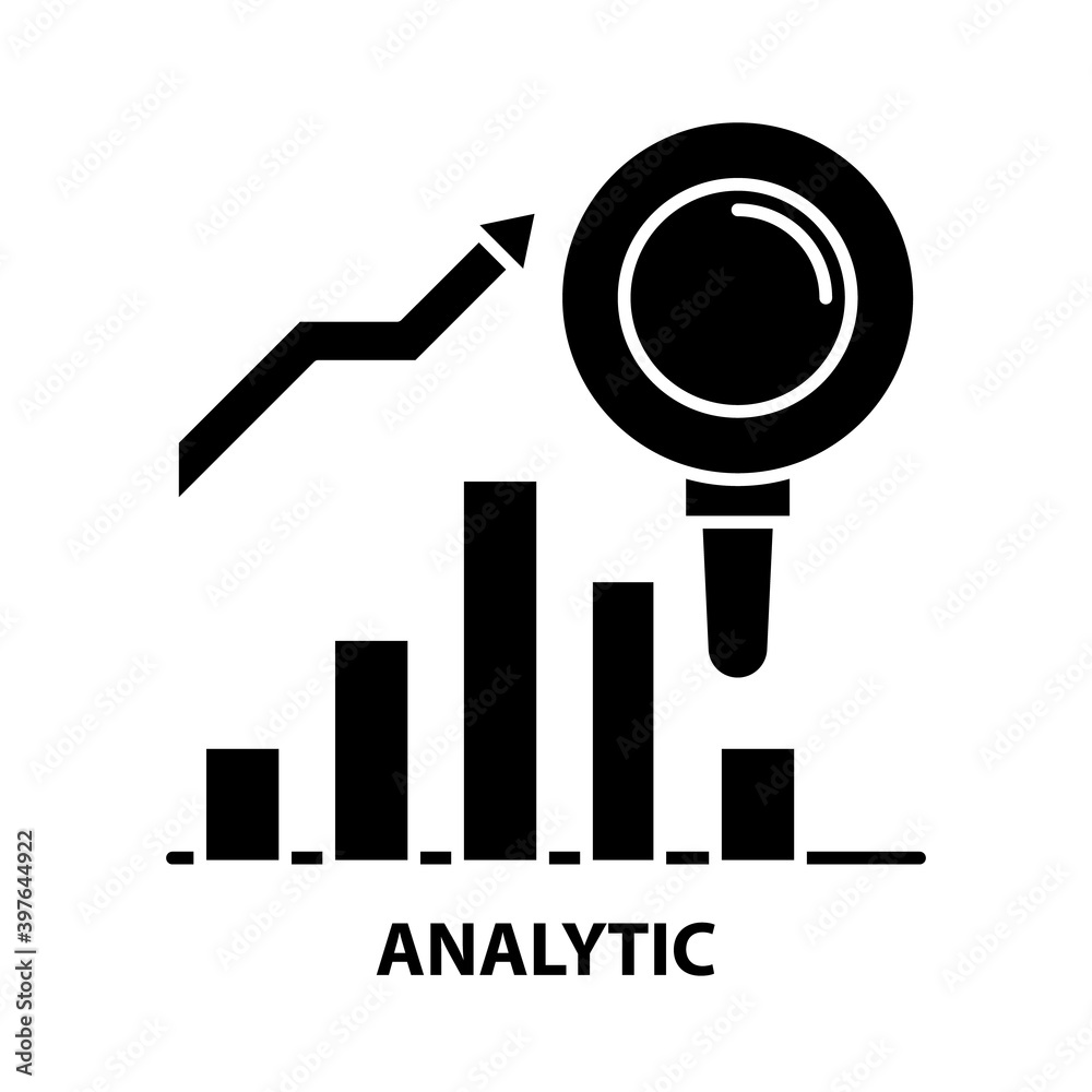 analytic icon, black vector sign with editable strokes, concept illustration analytic icon, black vector sign with editable strokes, concept illustration
