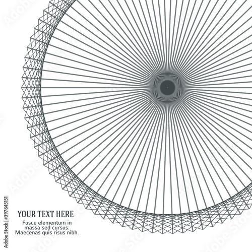 Abstract spiral black white design element on white background of twist lines