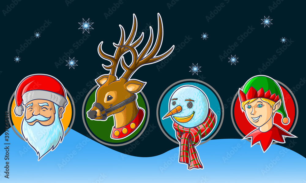 Naklejka premium santa and friends vector illustration 