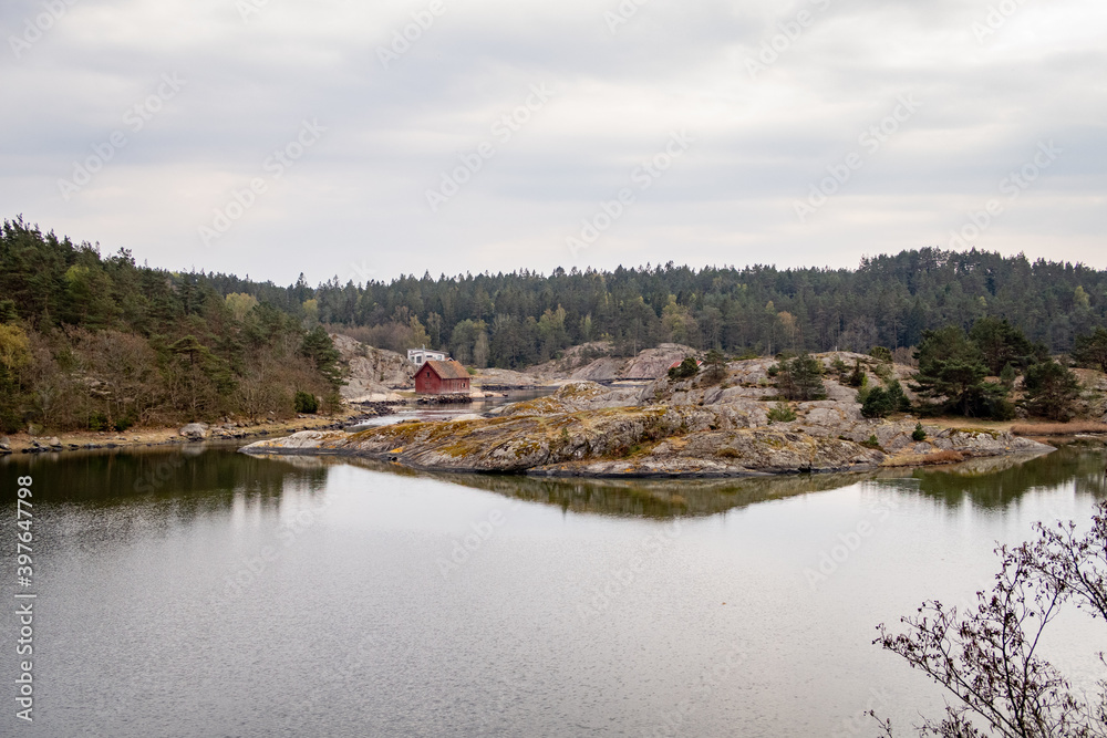 Sweden Isle Tjörn Mountain with lake