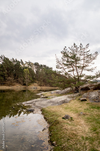 Sweden Isle Tjörn Mountain with lake