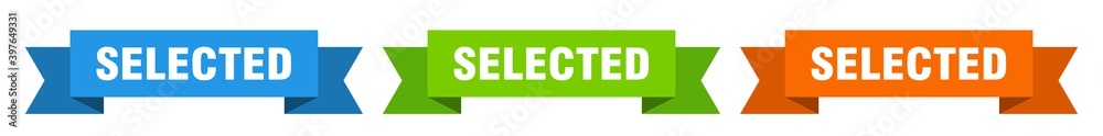 selected ribbon. selected isolated paper sign. banner selected ribbon. selected isolated paper sign. banner