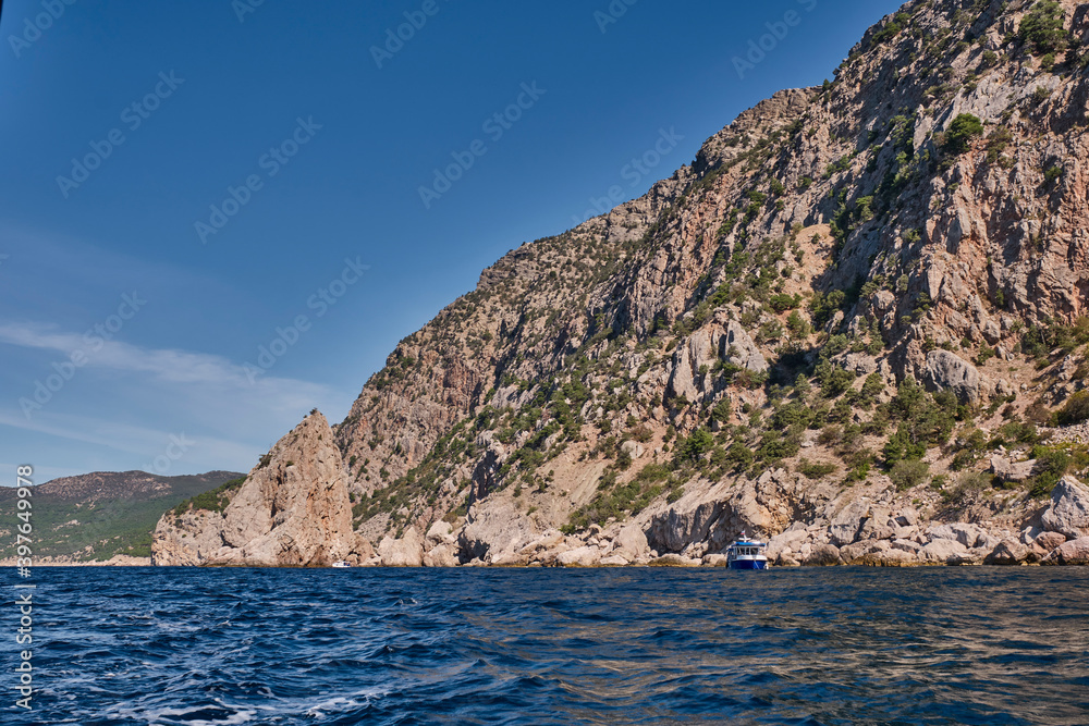 Rocky coast of Cape Aya. Balaklava environs, Sevastopol, Crimean peninsula, Russia.