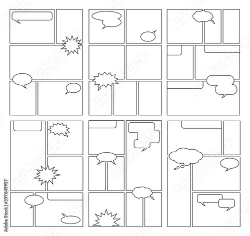 Empty Comic Book Speech Bubbles and grid vector illustation set