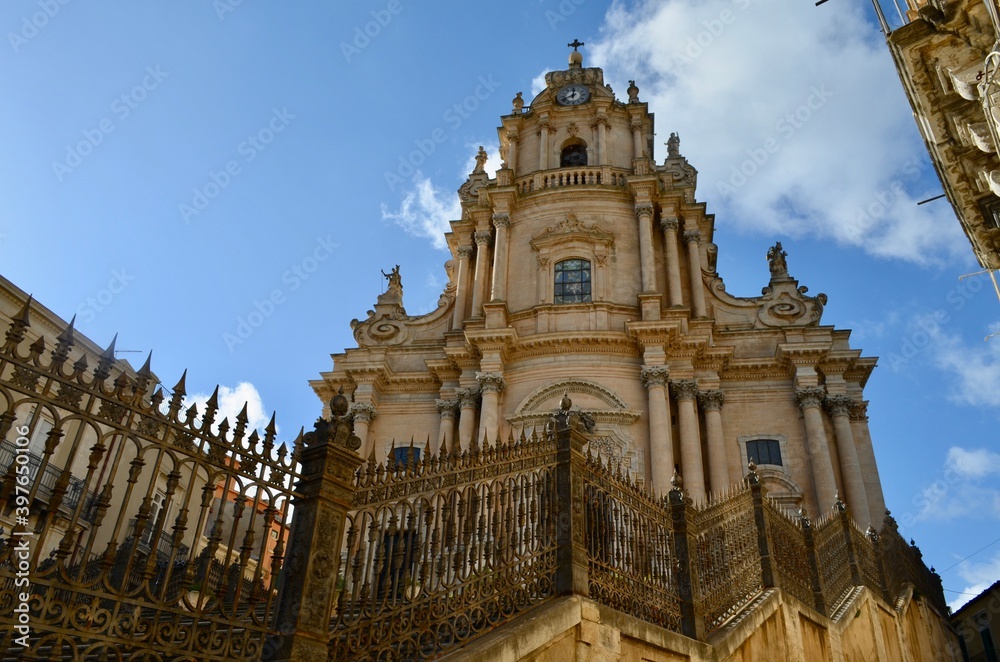 Baroque facade of the cathedral of Saint George of Ragusa, Sicily. Italy.