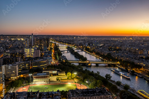 Aerial view of Paris and the Seine River at sunset © Alessio