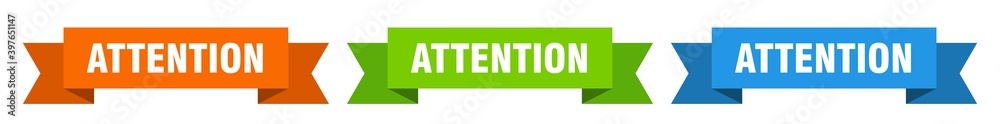 attention ribbon. attention isolated paper sign. banner attention ribbon. attention isolated paper sign. banner