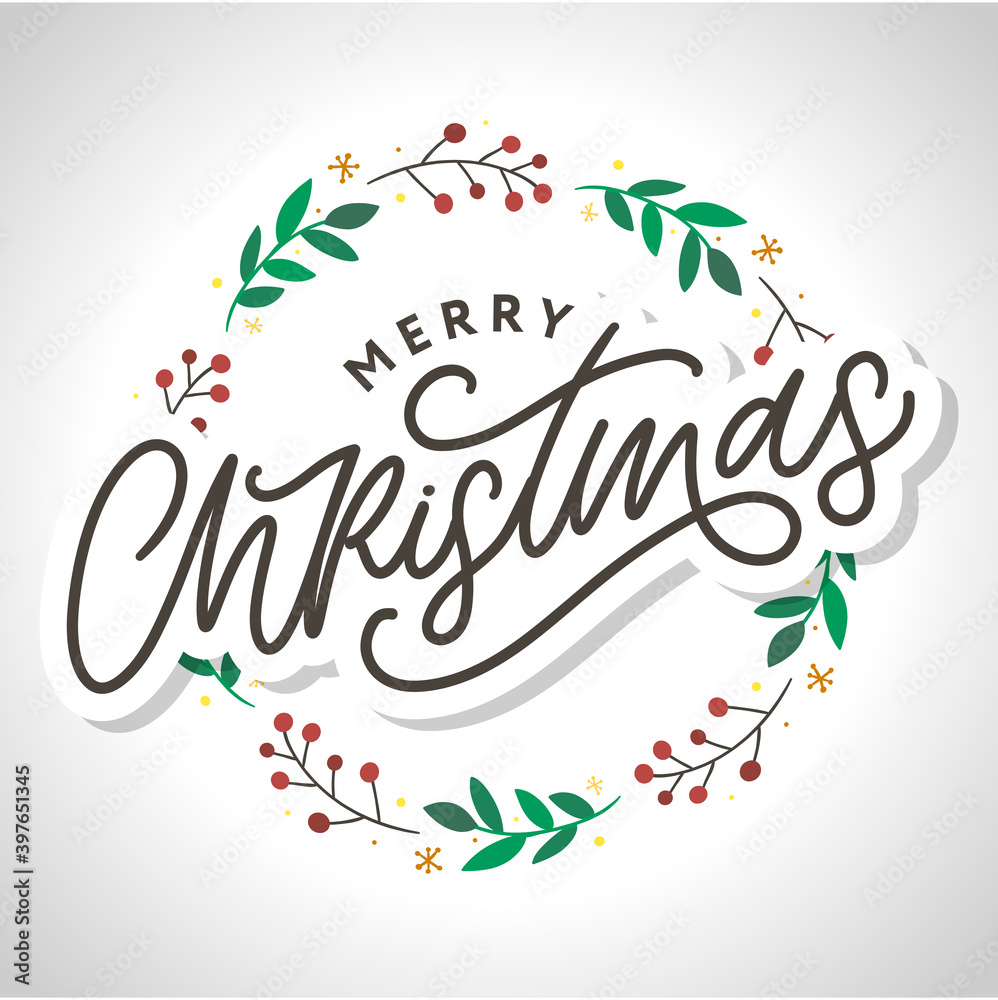 Merry christmas 2021 Beautiful greeting card poster with calligraphy black text word. Hand drawn design elements. Handwritten modern brush lettering white background isolated vector