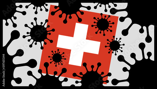 Covid-19 coronavirus pandemic icon and swiss flag