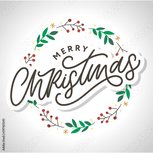 Merry christmas 2021 Beautiful greeting card poster with calligraphy black text word. Hand drawn design elements. Handwritten modern brush lettering white background isolated vector