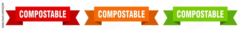 compostable ribbon. compostable isolated paper sign. banner compostable ribbon. compostable isolated paper sign. banner