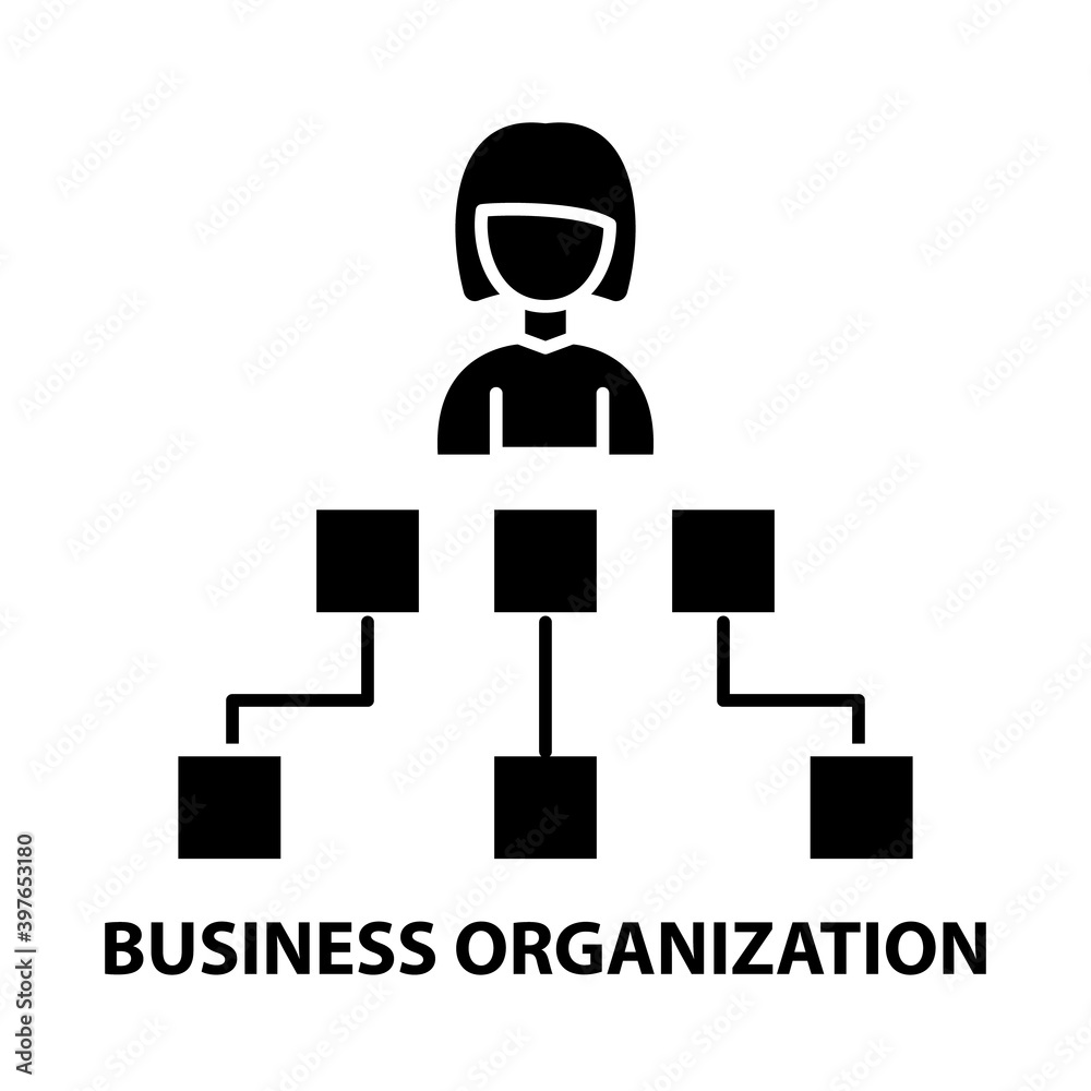 business organization chart icon, black vector sign with editable strokes, concept illustration business organization chart icon, black vector sign with editable strokes, concept illustration