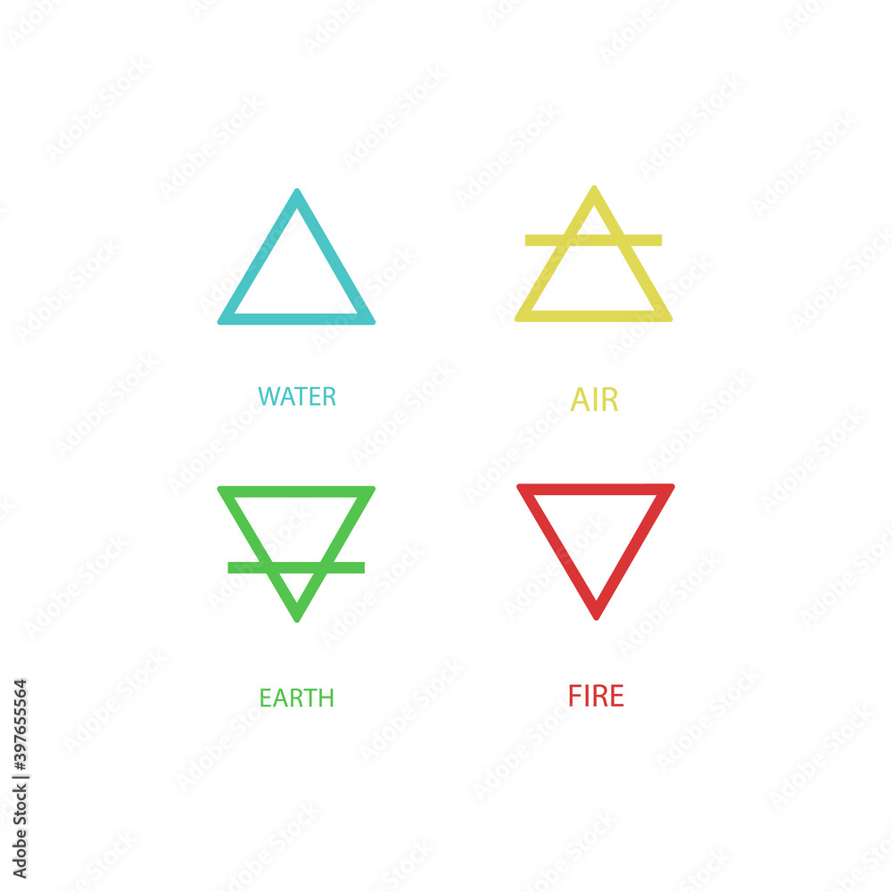 Alchemy vector icons. Four elements. earth air water fire symbol on white background stock vector illustration. Alchemy vector icons. Four elements. earth air water fire symbol on white background stock vector illustration.