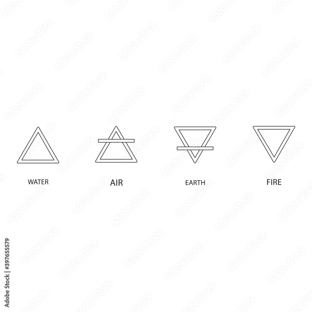 Alchemy vector icons. Four elements. earth air water fire symbol on ...