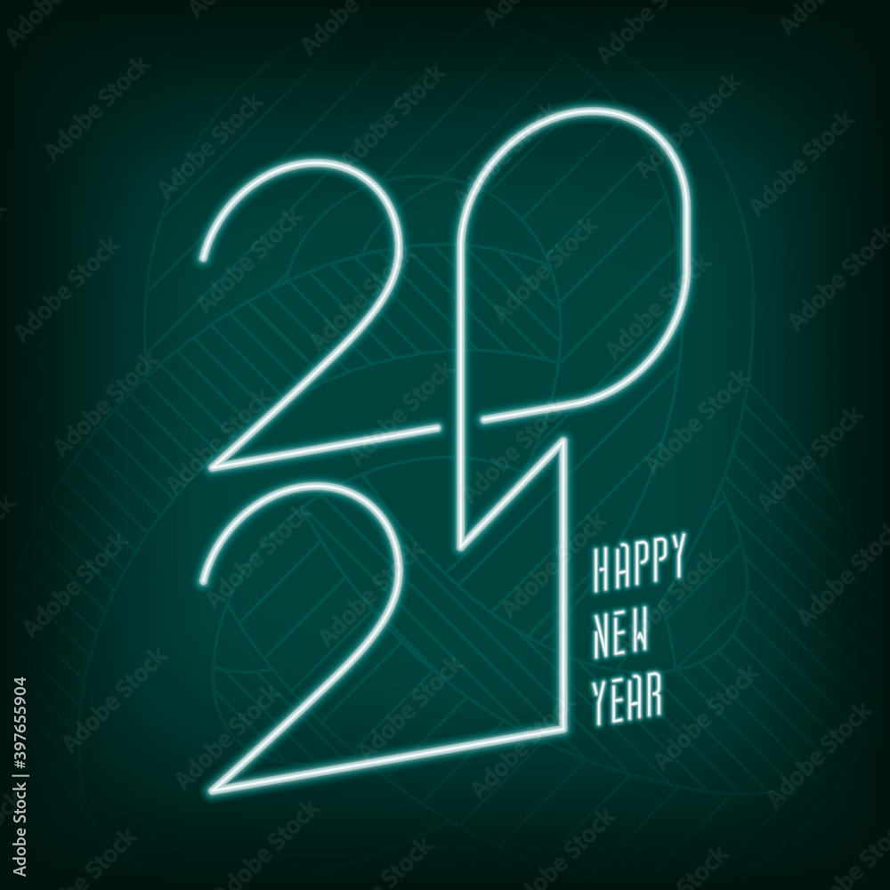 2021 Glowing Neon Sign Style Single Line Numerals Logo and Happy New Year Lettering Greeting Creative Concept - Turquoise on Impossible Tripple Loop Background - Mixed Graphic Design 2021 Glowing Neon Sign Style Single Line Numerals Logo and Happy New Year Lettering Greeting Creative Concept - Turquoise on Impossible Tripple Loop Background - Mixed Graphic Design