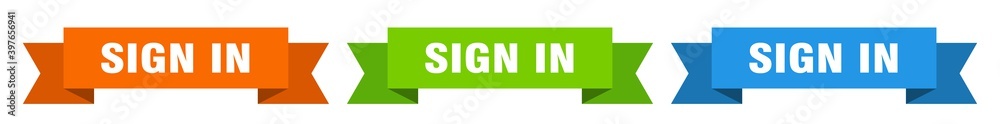 sign in ribbon. sign in isolated paper sign. banner sign in ribbon. sign in isolated paper sign. banner