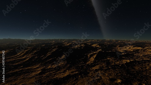 Fototapeta Naklejka Na Ścianę i Meble -  alien planet landscape, science fiction illustration, view from a beautiful planet, beautiful space background