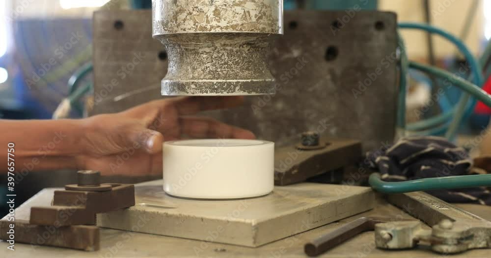 Worker Placing A Plastic Product In A Machine For Ultrasonic Welding -Close Up, 4K Worker Placing A Plastic Product In A Machine For Ultrasonic Welding -Close Up, 4K