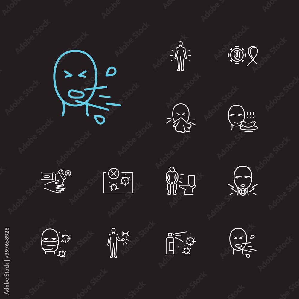 Sickness icons set. Sore throat and sickness icons with hiv virus, loss