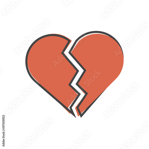 Broken heart vector icon on cartoon style on white isolated background.