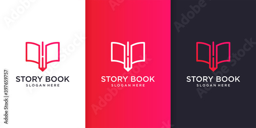 Story book logo template with cool and modern line art concept Premium Vector