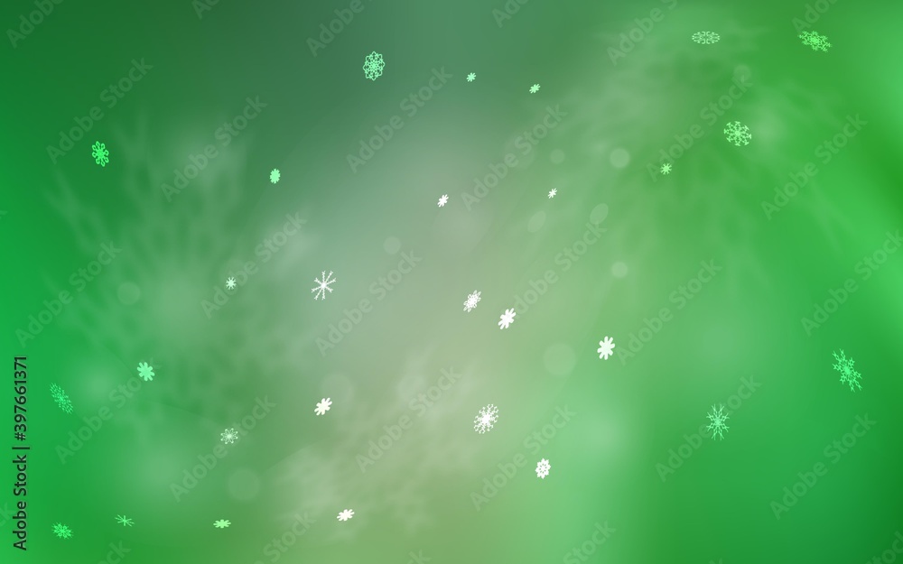 Light Green vector layout with bright snowflakes.