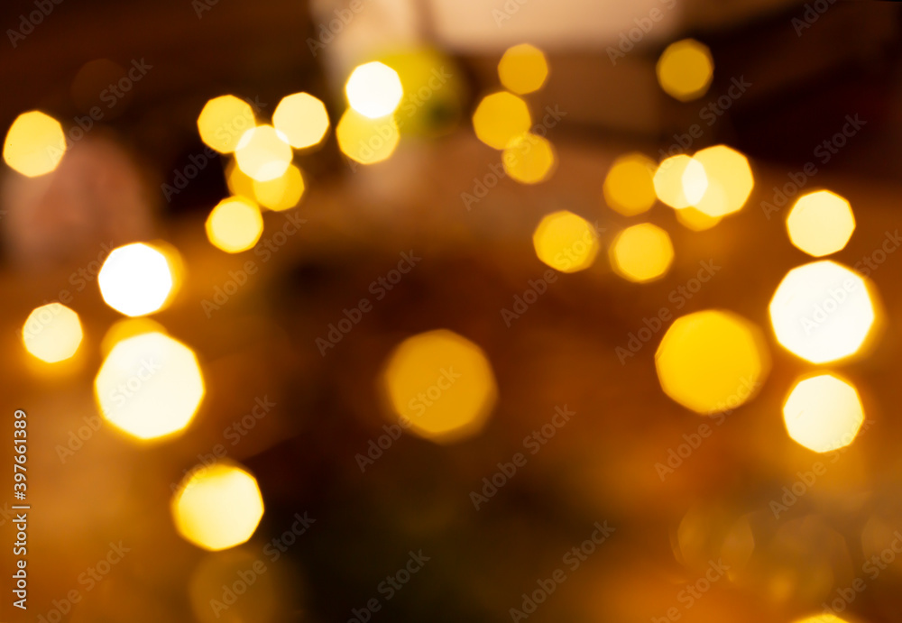 Gold bright lights with dark deep background. bokeh style.