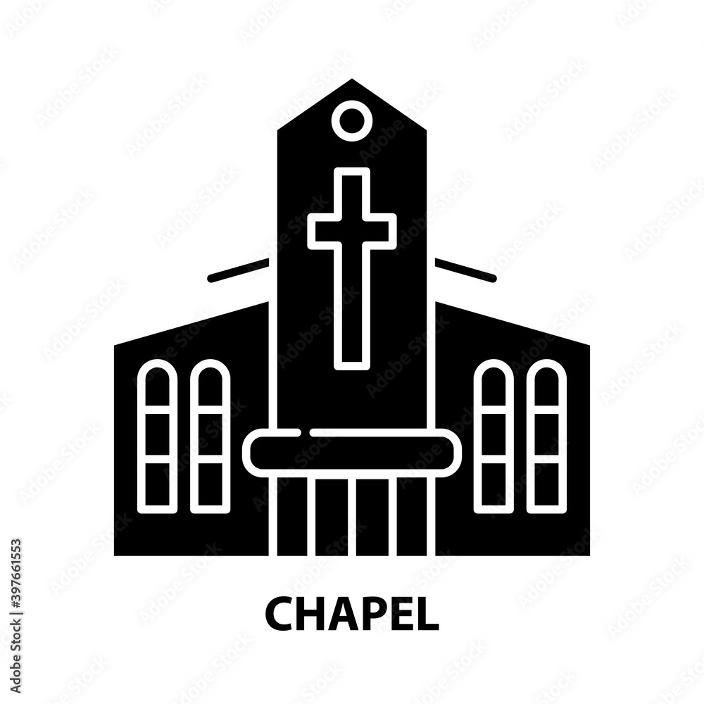 chapel icon, black vector sign with editable strokes, concept illustration