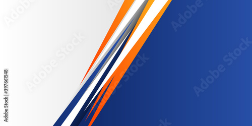 High contrast blue and orange white glossy stripes. Abstract tech graphic banner design. Vector corporate background