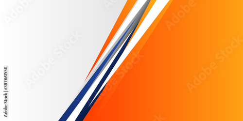 High contrast blue and orange white glossy stripes. Abstract tech graphic banner design. Vector corporate background
