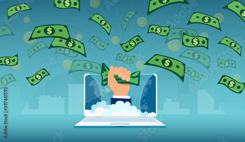 Vector of a business man earning money online