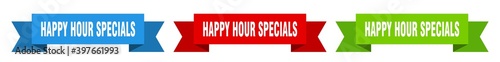 happy hour specials ribbon. happy hour specials isolated paper sign. banner