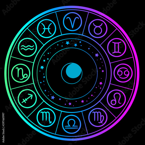 bright round calendar of zodiac signs