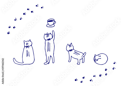 シンプルで癒される猫の線画イラストセット