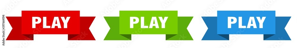 play ribbon. play isolated paper sign. banner play ribbon. play isolated paper sign. banner