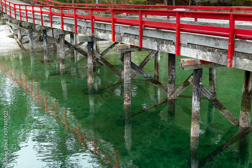 Red pier on Cortes Island, BC Canada