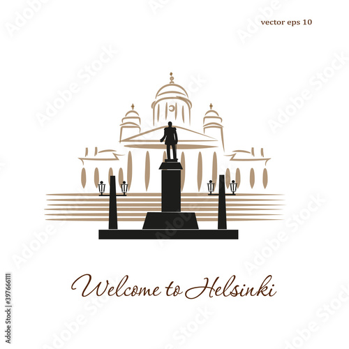Helsinki,Finland, Senate square.Welcome to Helsinki.Simple vector image of the symbols of Helsinki.
